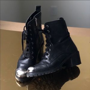 Zadig + Voltaire Chrome Toe Moto Combat Booties